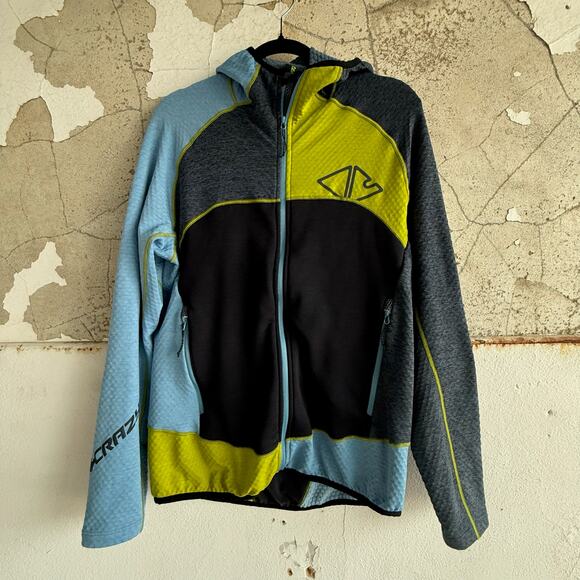 Crazy Idea Performance Hoodie Full Zip Lightweight Fleece Colorblock Black Blue - Picture 1 of 6